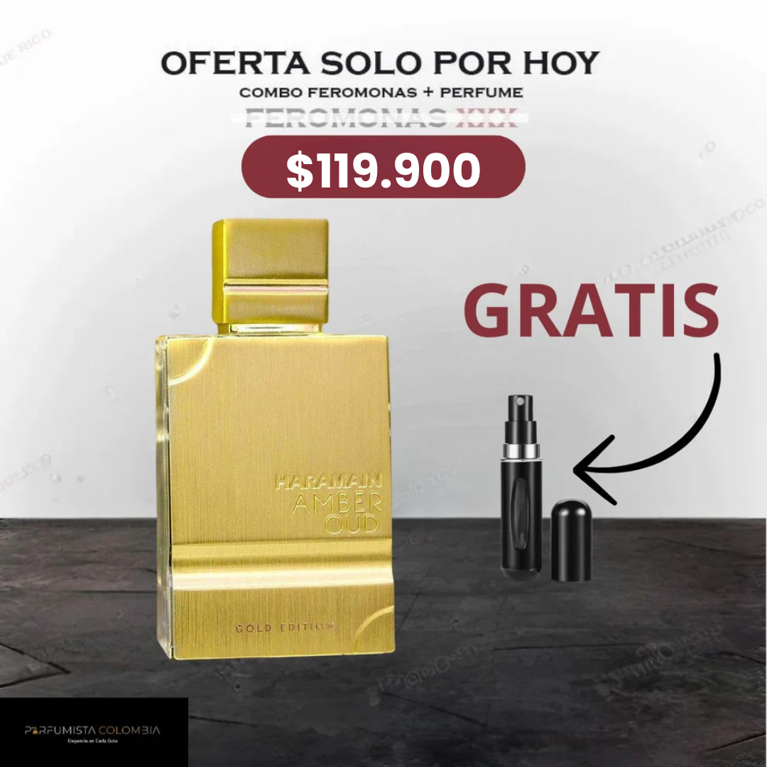 El Oro Liquido Al Haramain Amber Oud Gold 120 ML + Perfumero Premium